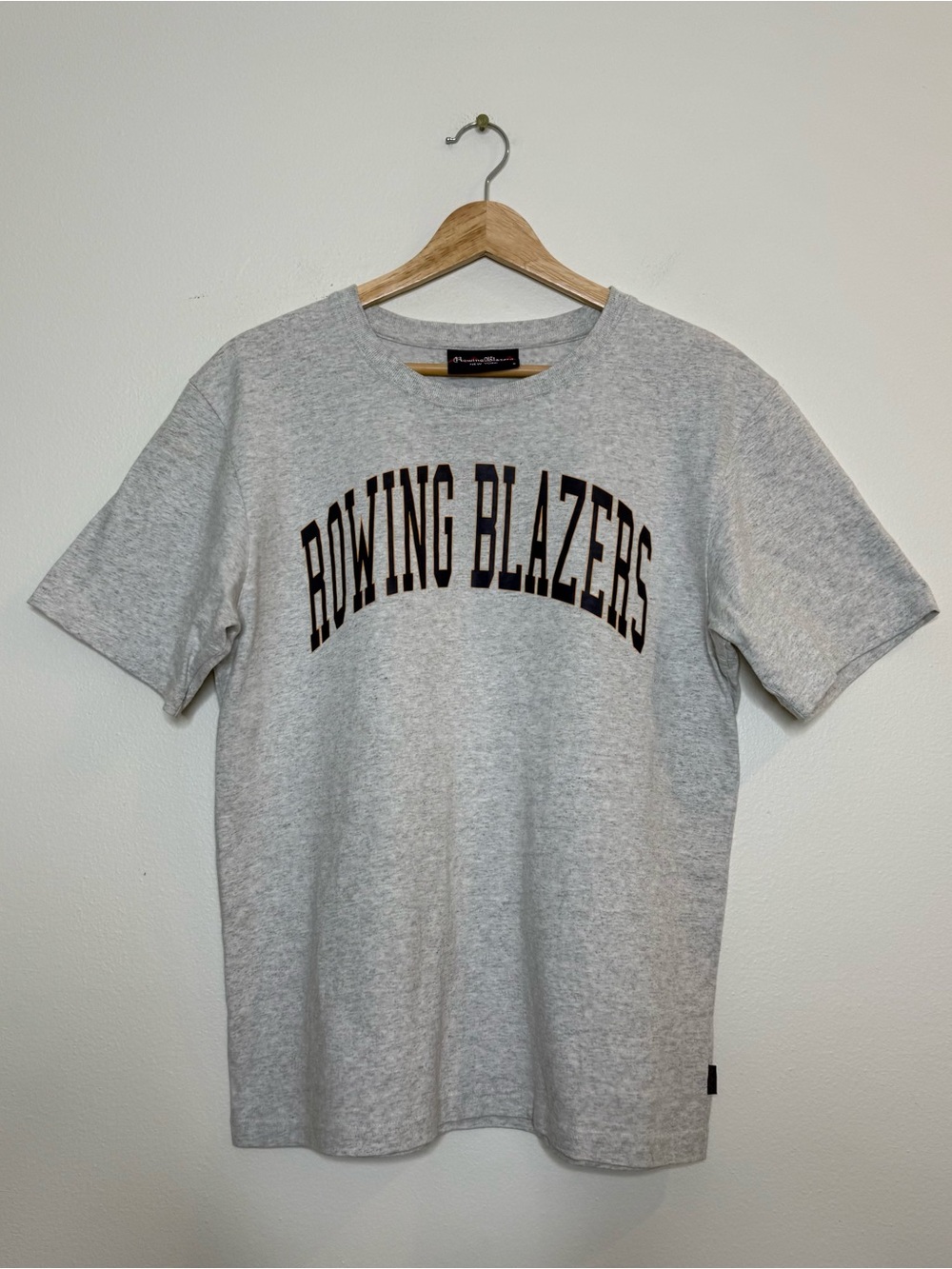 Rowing Blazers Collegiate Arch Tee in light Heather grey and navy letters small